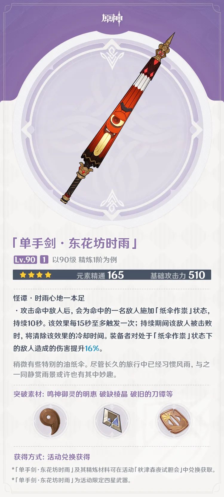 原神东花坊时雨有什么属性 东花坊时雨突破材料介绍
