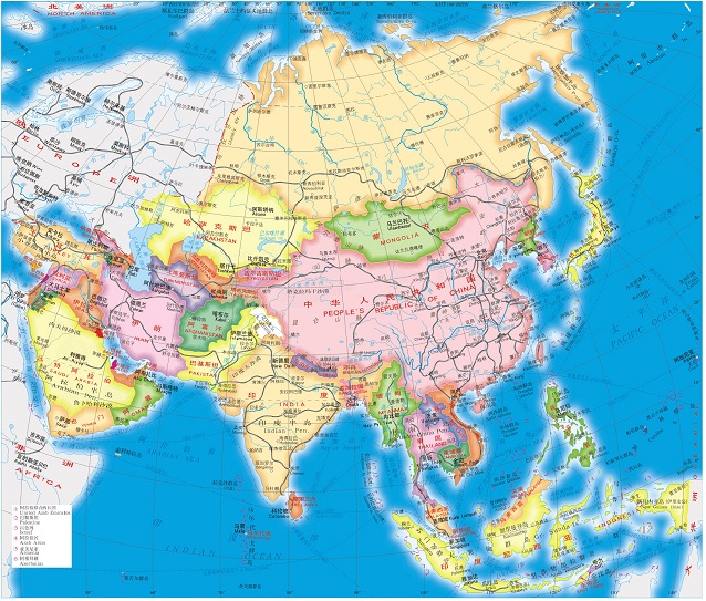 亚洲地图高清版大图电子版(中文)