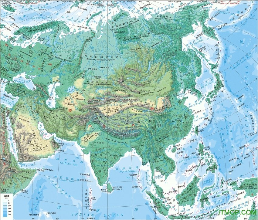 亚洲地图高清版大图电子版(中文)